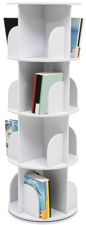 Qussse Drehbares Bücherregal, 4 stufiges Standregal 360° drehbar Drehregal Multifunktionales Bücherregal für Schlafzimmer Wohnzimmer Büro