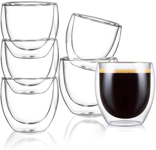 ERBO Set di 6 tazzine da espresso, 80 ml, a doppia parete, per espresso, a doppia parete, per espresso, lavabile in lavastoviglie, per caffè espresso e macchiato Ristretto