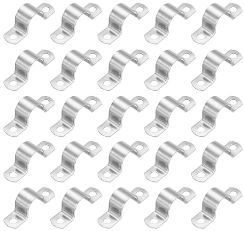 PATIKIL 7/8 (22mm) Starre Rohrschelle, 25 Stück 304 Edelstahl Rohrschelle 2-Loch-Verdickung U-Halter Rohrschelle für Rohr Kabel Draht Fixierung