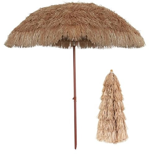 160/200/240/300 cm Strandschirm aus Stroh mit Knopfneigung, Hawaiianischer Hula-Terrassenschirm mit 8 stabilen Streben, Tischschirm für den Außenbereich für den Rasen im Hinterhof und den Pool(240cm(7