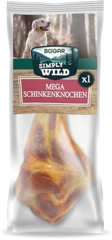 Bogar - Simply Wild - Chuches para Perros - Comida Perros como Complemento de la Alimentación Habitual - Golosina en Forma de Mega Hueso de Jamón - 100% Cerdo Seco - Ayuda a la Masticación