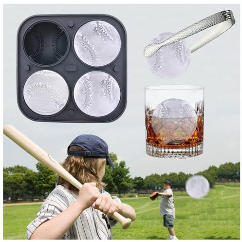 Stor rund isbitsform, SilverChry Ball isbitsform, 3D-isbitsbehållare med trattlock, silikon isbollsform för is, whisky, cocktail, juice, glass, ljus (1, grå, 4 fotboll)