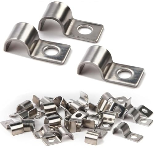 50 Stück Kabelschellen zum Schrauben, Ø 7-8 mm Kabelschellen Metall, Kabelhalter Schraubbar Rohrschellen Edelstahl U Schelle Befestigungsschellen für Rohre Silber