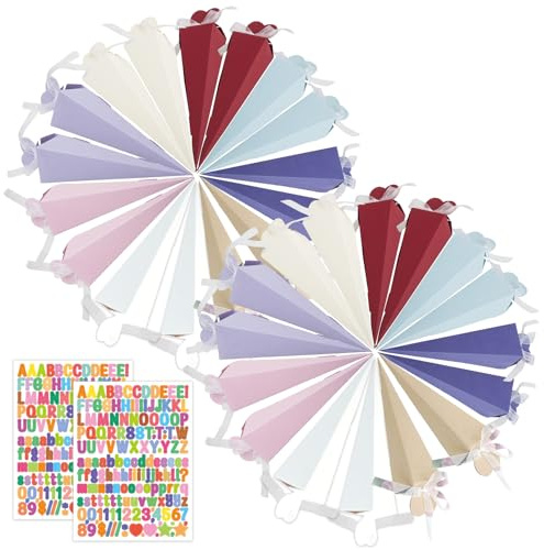 32 Stk Schultüten Klein,Geschwister Schultüte,Zuckertüte Einschulung,Mädchen Schultüten,Kleine Schulanfang Zuckertüten,Befüllen Für Geschwisterschultüte,Deko Geschenktüte Set,Mit Aufkleber Und Band