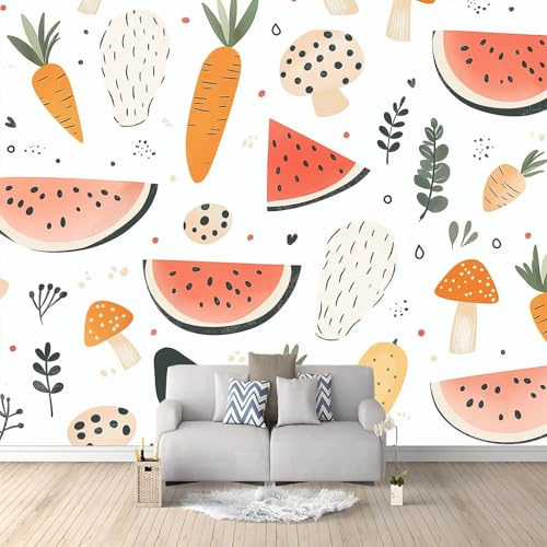 3D Papier Peint Légumes champignons pastèque carottes Papier peint panoramique Minimalisme - Pour Salon Chambre Chambre D'Enfant Décoration Murale Poster 400 x 280 CM