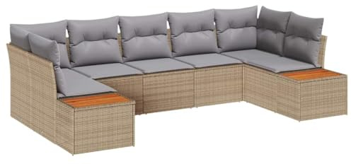 vidaXL 7 Delar Trädgårdsoff-set Med Kuddar Beige Poly Rattan Utomhusmöbler För Balkonger Patios Och Trädgårdar Loveseat Modulär 3 Sits Lounge 6 Personers Seating Patio