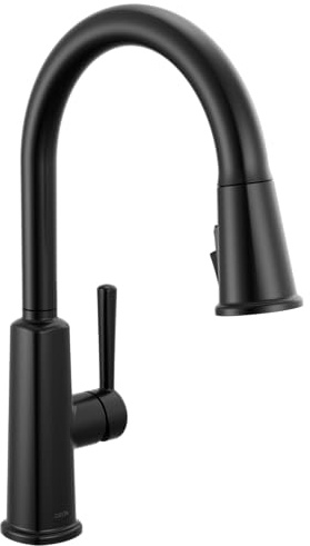 Delta Finnridge Matte Black Kitchen Faucet with Pull Down Sprayer, High Pressure ProClean Spray Modern Single Hole Kitchen Sink Faucet, Matte Black 19730LF-BL