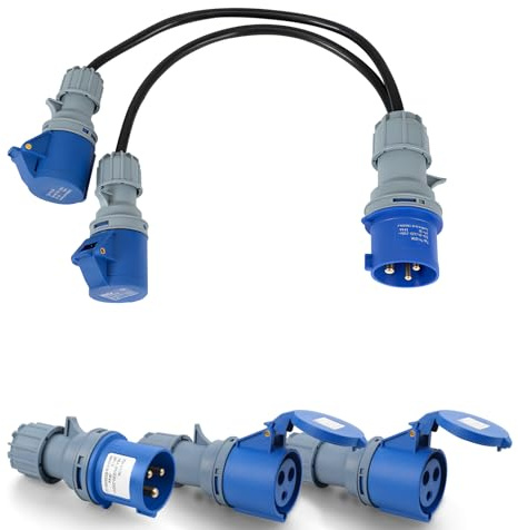 32A CEE Adapter,CEE Verteiler,Starkstrom Adapter,2-Wege-Anschluss | Stecker Auf,Schutzart IP44,Splitterkabel für Werkstätten,Baustellen und Industrie
