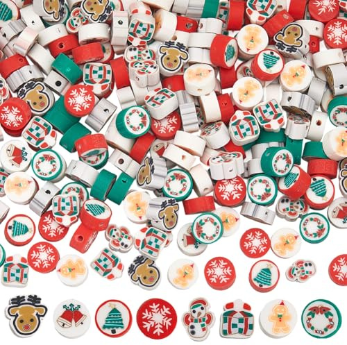 SOFPLATE 1 caja de 300 cuentas de Arcilla Polimérica Navideñas para Pulseras Cuentas de Polímero Coloridas con Forma de Copo de Nieve Campanas Dijes Sueltos Y Lisos de Invierno Espaciadores para Hacer