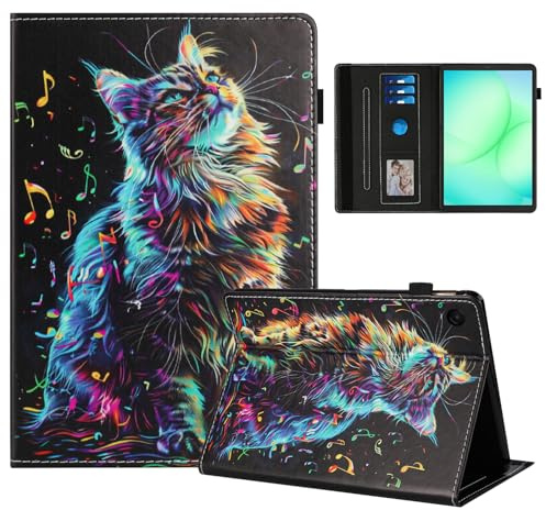 Rostsant Coque pour Samsung Galaxy Tab A11 8.7 Pouces 2025 et Galaxy Tab A9 8.7 Pouces 2023 Impression Graphique Housse en Tablette Cuir PU Protection pour Samsung A11/A9 Chat en Note de Musique