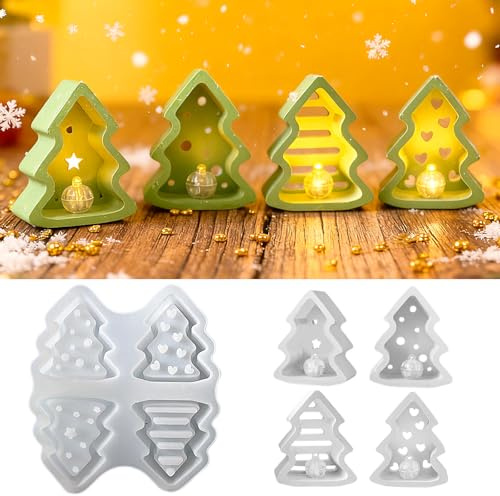 CHIHOLEN Lot de 4 moules en silicone pour sapin de Noël - Moule en silicone pour bougie de Noël - Moules en plâtre en silicone pour le moulage