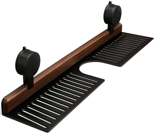 Mensola da bagno con ventosa in noce, montaggio a parete senza trapano, mensola per lavello sopra il rubinetto, scaffale rimovibile in legno per articoli da toeletta, bottiglie e accessori da cucina