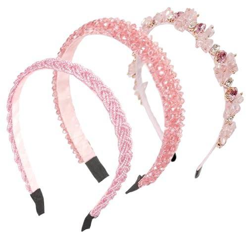 Vxcbad 3 cerchietti per capelli Dirndl per costume tradizionale bavarese, con cristalli e brillantini, da donna, in metallo, per matrimonio, comunione, rosa (rosa, taglia unica)