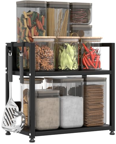 LUCKY KVW 2 Tier Kitchen Countertop Organizer，Shelf Organizer, Spice Rack, Coffee Counter Shelf for Countertop, Kitchen, Office, Station for Mugs,Cups,Cream,Syrup