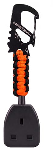 Professional Socket Tester Holder with R1 & R2 Link, Carabiner Clip, Handmade Paracord, Electrician Accessory (Black & Orange)