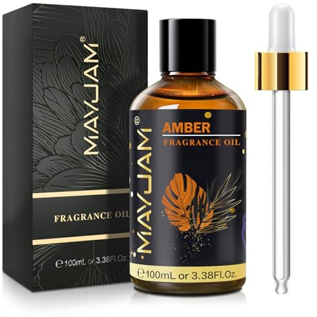 MAYJAM Amber Fragrance Oil Essential Oil for Diffusers for Home, DIY | Premium Grade Amber Oil with Glass Dropper for Humidifier, Long Lasting Scented Oil for Bath Bomb, Soap Candle Making - 100ML