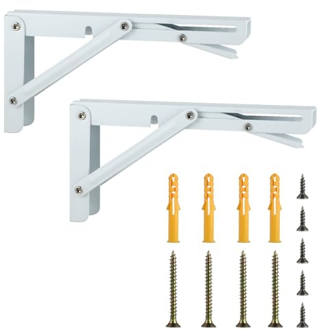 PaxCulina 2 Escuadras abatibles, Bisagras abatibles, Soporte de pared plegable, adecuado para casa, almacén, cocina, oficina, mesa, pared (blanco, 20×10.8 cm)