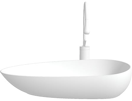 Lavabo Bagno in Ceramica, Lavandino da Appoggio Moderno con Scarico Laterale, Piccolo Lavabo per Mobile Bagno o Balcone(58x35cm)