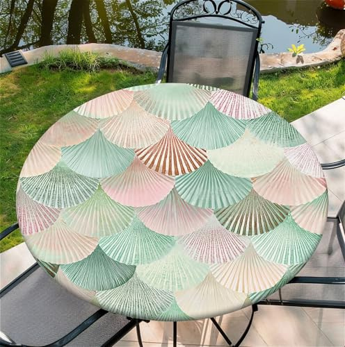 artslion Nappe Ronde d'extérieur aux intempéries de 150 cm (60 Pouces) avec Bande élastique - Extensible imperméable, adaptée à Une Utilisation intérieure et extérieure -Coquillages colorés modèle
