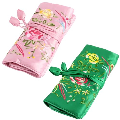 dienjason 2pcs Travel Jewellery Roll, Jewellery Roll, Jewellery Rolls for Travelling, Embroidered Design, Suitable for Protecting Jewelry During Travel or Home Storage