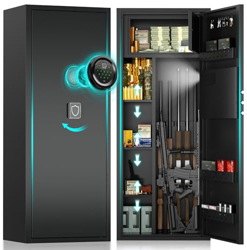 Large Gun Safe for 10-14 Rifles & Shotguns, Electronic Keypad Security Safe with Adjustable Shelves, Gun Cabinet Rifle Rack and Pistol Ammo Storage for Home Defense big safe gun safe black large