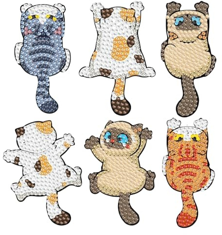 6 Stück Katze Diamond Painting Magnete, Diamond Painting Für Erwachsene, Starke Magnete Für Magnettafel, Whiteboard, DIY Diamant Katzen Kühlschrankmagnete Für Anfänger, Kinder, Niedlich Küchen Deko