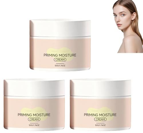 Priming Moisture Cream, Hydrating Pores Blurring & Makeup Gripping Primer, Moisturizing & Nourishing Mature & Dry Skin, Evens Skin Tone for Long-Lasting Wear, 50g (3pcs)