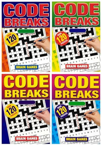 Code Breaker Puzzle Books Set of 4 - A5 Brain Teaser Word Puzzle Books for Adults & Teens - 129 Codeword Puzzles Per Book with Solutions - Crossword & Sudoku Style Brain Games