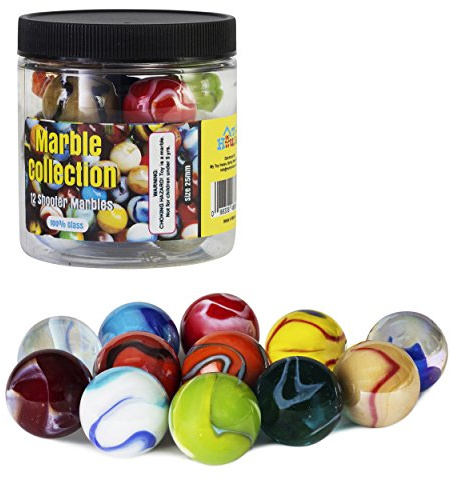 My Toy House Shooter Glass Marbles with Marble Jar For Storage, Set of 12, 1-inch, Assorted Colors