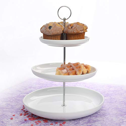 Holst Porzellan ET 003 Profi Etagere mit 3 Ebenen, Weiß/Silber, 27.5 x 35 cm
