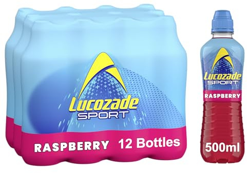Lucozade Sport Raspberry - 12 Bottles x 500ml - Raspberry Flavour Isotonic Sports Drink - Made with Sugars & Sweeteners - Provides Electrolytes & Carbohydrates - Enhances Hydration & Fuels Performance