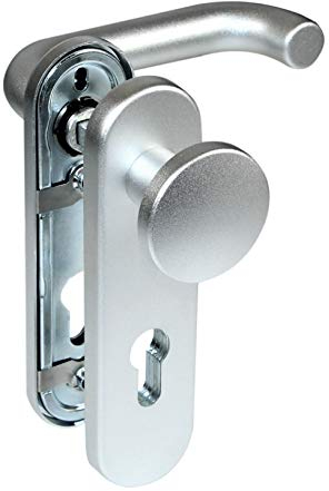 SN-TEC Stahltür FH Tür Knauf Schutzbeschlag für Feuerschutztüren, mit einseitigen Knauf, abgerundetes Schild, Aluminium F1 mit 11mm Stahlplatte