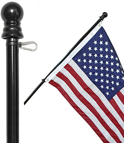 Amerikansk signaturflaggstång för hus – 1,8 m kraftig aluminium trassel fri snurrande flaggstång med metallmonteringsringar – utomhus väggmontering flaggstång för bostäder (svart, 15 cm)