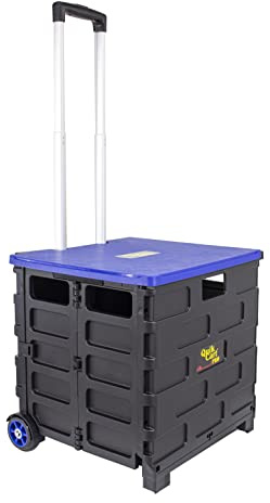 dbest products Quik Cart Pro Wheeled Rolling Crate Teacher Utility with seat Heavy Duty Collapsible Basket with Handle, Blue