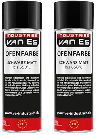 Thermolack 2 x 400ml Spray Ofenlack Auspufflack hitzebeständiger Lack Ofenfarbe Schwarz matt 650°C