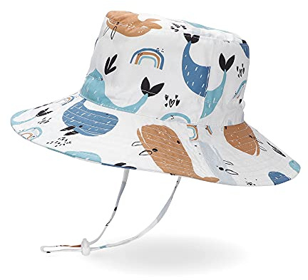 LACOFIA Baby solhatt småbarn pojkar flickor sommar hink hatt barn brett brätte strand keps med justerbar hakrem, Vit dinosaurie, 4-6 År