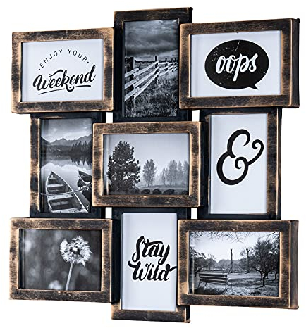 levandeo Cadre photo Collage 44 x 44 cm 9 photos 10 x 15 cm Cuivre Industrial Verre Cadre photo Galerie Décoration murale