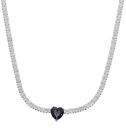 MAISON GIOIELLI FIRENZE - OHANA Collana Donna Tennis Placcata Oro Bianco con Zircone a Forma di Cuore Colorato, Collana Chiusura a Moschettone Ipoallergenica, Antigraffio e Waterproof