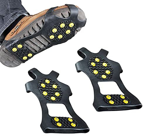 YUANCOX Eis-Schnee-Greifer, rutschfeste Griffe, Steigeisen, Eisklampen Traktion für Stiefel, Schuhe, Eis, Schnee, Winter, rutschfeste Schuhe, 10 Stöcke, zum Reinschlüpfen, Stretchschuhe