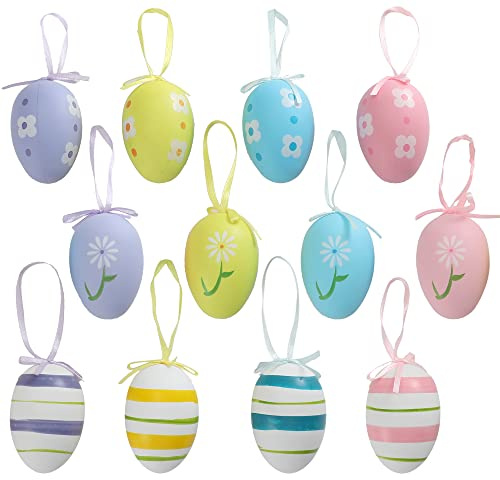 TRIXES 12 Uova da Appendere in plastica Pasquale – Decorazioni per la casa – Decorare Un Albero di Pasqua, Cestino, Ciotola Decorativa in Legno, Caccia alle Uova di Pasqua e Altro | Ideale per alberi pasquali, centrotavola, ghirlande, caminetti, festoni e decorazioni primaverili