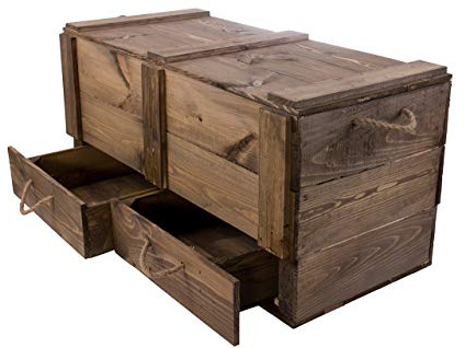 Drömlikt rustik träkista, skattkista, leksakslåda, bänk, förvaringsbord med stor kapacitet, hall, sovrum, vardagsrum (brun kista med lådor)