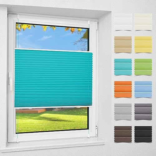 Atlaz Plissee Klemmfix ohne Bohren, 45x110cm(BxH), Türkis, Plisseerollo Fensterrollo mit Klemmträger, Faltrollo Jalousie für Fenster und Tür, Blickdicht, Sichtschutz und Sonnenschutz
