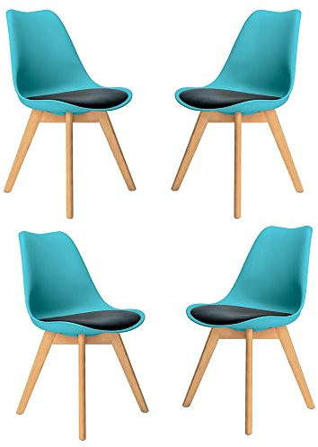 Mingone Esszimmerstühle 4er Set Polsterstühle Modern Esszimmer Massivholzbeine Küchenstuhl Kunststoff Stühle (Blau)