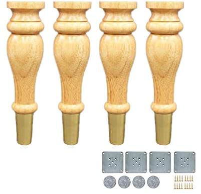 Set of 4 Rund Massivholz Möbelfüße Holz Tischbeine für Sofa Schrankfüsse Bett Und Andere DIY Tischbeine Möbelbeine mit Montageplatte Schraubens Und Leise Pads (25cm/9.8in,Wood color)
