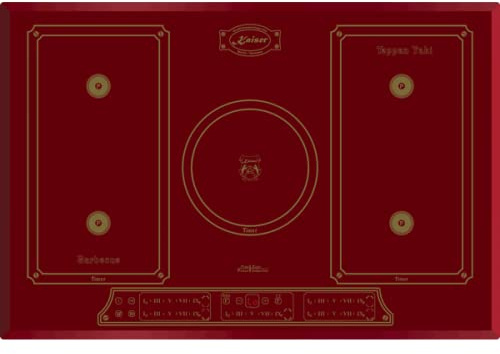 Kaiser Empire Retro Induktionskochfeld 77 cm KCT 7797 FI rot Em, Rot Glas, 5 QuickHeat Zonen, 2 Flexzonen FREE-Zone, Power Booster 4,3 kW, Touch Control, Glaskeramik Kochfeld
