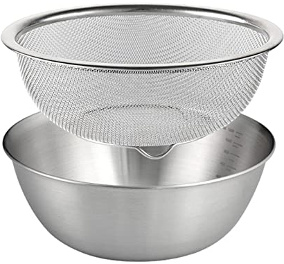 MagiDeal Passoire en Acier Inoxydable 304 avec Bol mélangeur, Ensemble de passoires pour Bol de Lavage de Riz, pâtes, Spaghetti, Riz, passoire, 22CM
