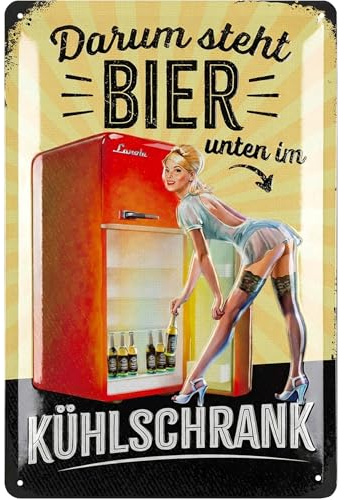 LANOLU Retro Blechschild Bier DARUM STEHT BIER UNTEN lustige Schilder Bar Dekoration für Partykeller, Kneipen Bardeko für Stammtisch, Geschenkidee Vatertag 20x30cm