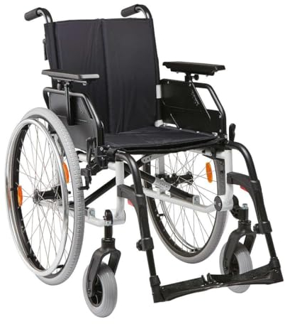FabaCare Rollstuhl Caneo-S, Leichtgewichtrollstuhl aus Aluminium, Alu Transportrollstuhl faltbar, Faltrollstuhl, Standardrollstuhl, Leichtrollstuhl höhenverstellbar, bis 130 kg, Sitzbreite: 48 cm