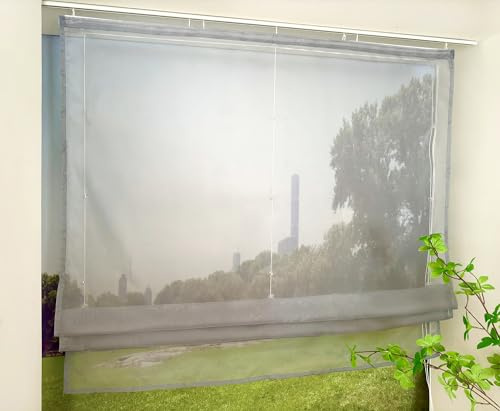 Devola Raffrollo Transparent mit Klettband Raffgardinen Modern Wohnzimmer Gardinen Einfarbig Bändchenrollo Landhaus Voile Vorhang Kurz HxB 140x80cm Hellgrau 1 Stück