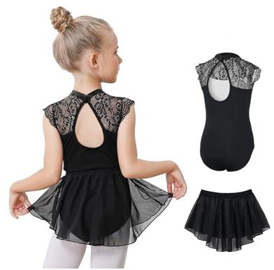 Gogokids 2er Pack Ballett-Trikots für Mädchen, Kleinkind Kurzarm Gymnastikanzug mit Abnehmbarem Chiffonrock, Kinder Ballett Tanzkleidungsset für 6-7 Jahre